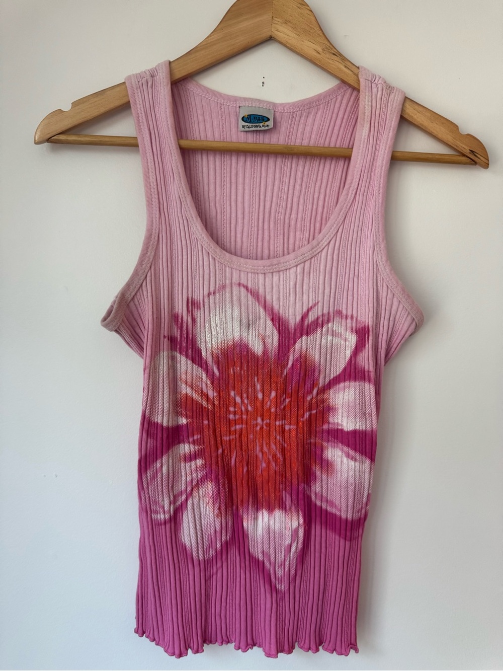 Vintage Y2K M-Fasis Pink Floral Ombre Dip Dye Ribbed Tank Top Lettuce Hem